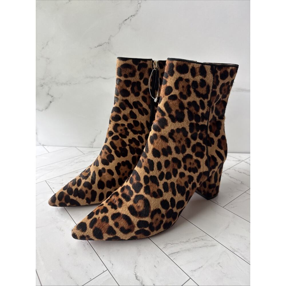 J Crew Pointed Toe Boots Leopard Calf Hair Womens 10.5 Bootie Brown Black